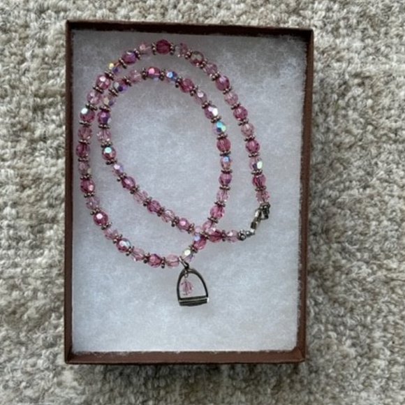 Pink Crystal Horse Stirrup Necklace - Picture 3 of 4